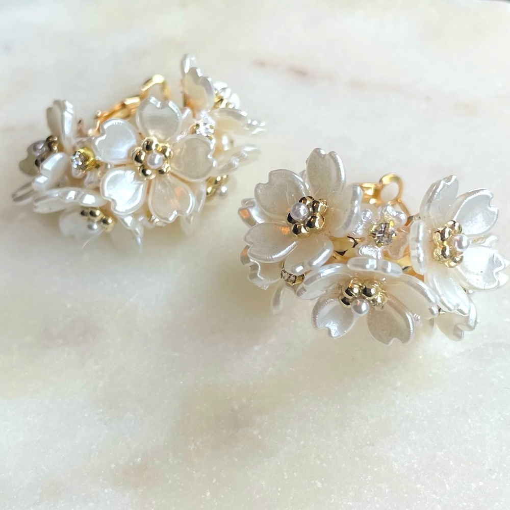 Anthropologie White Gardenia Earrings
